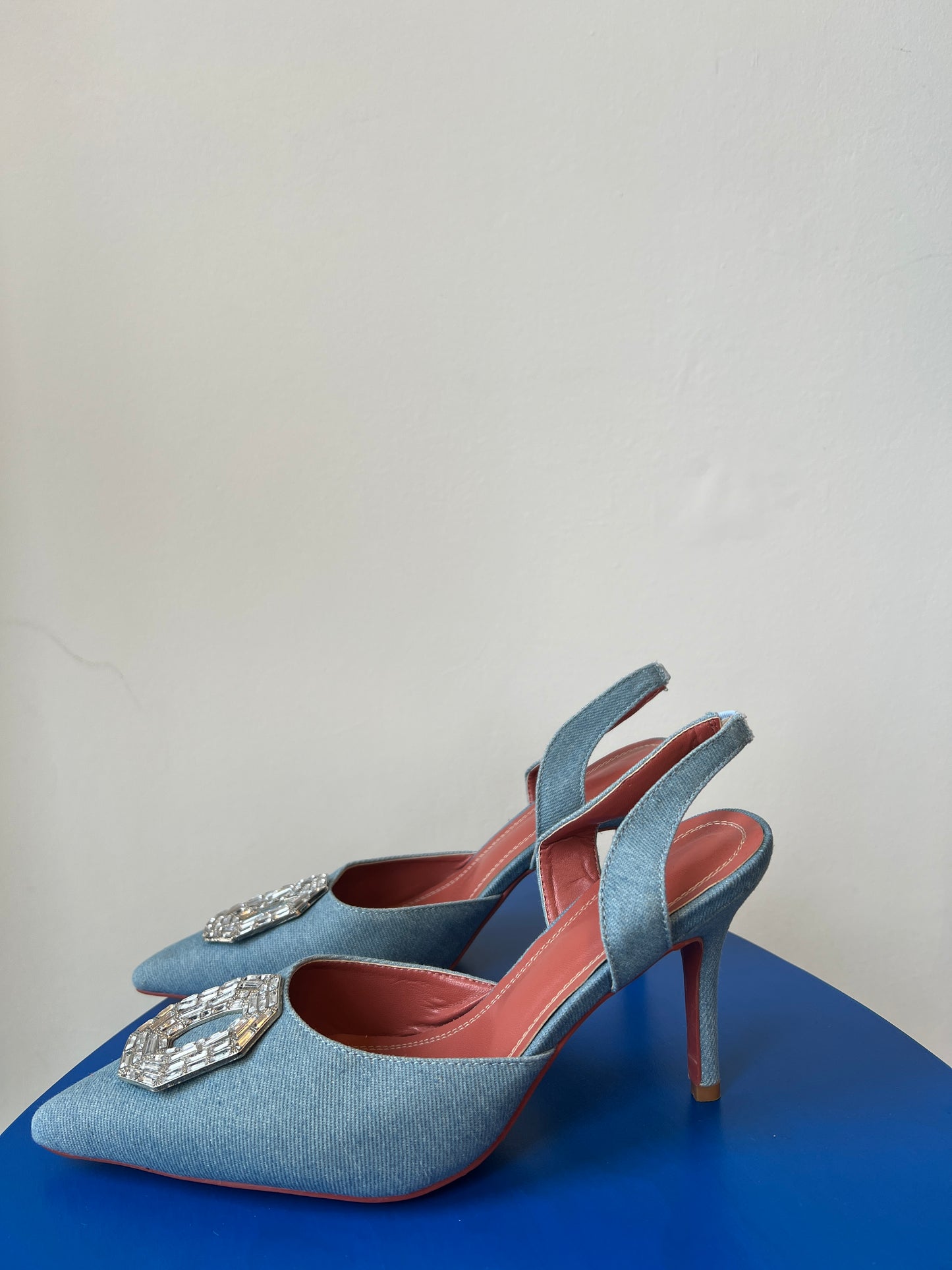 No Label - Denim buckle pointed heels